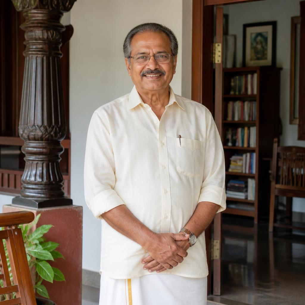 Retired male teacher in Kerala attire